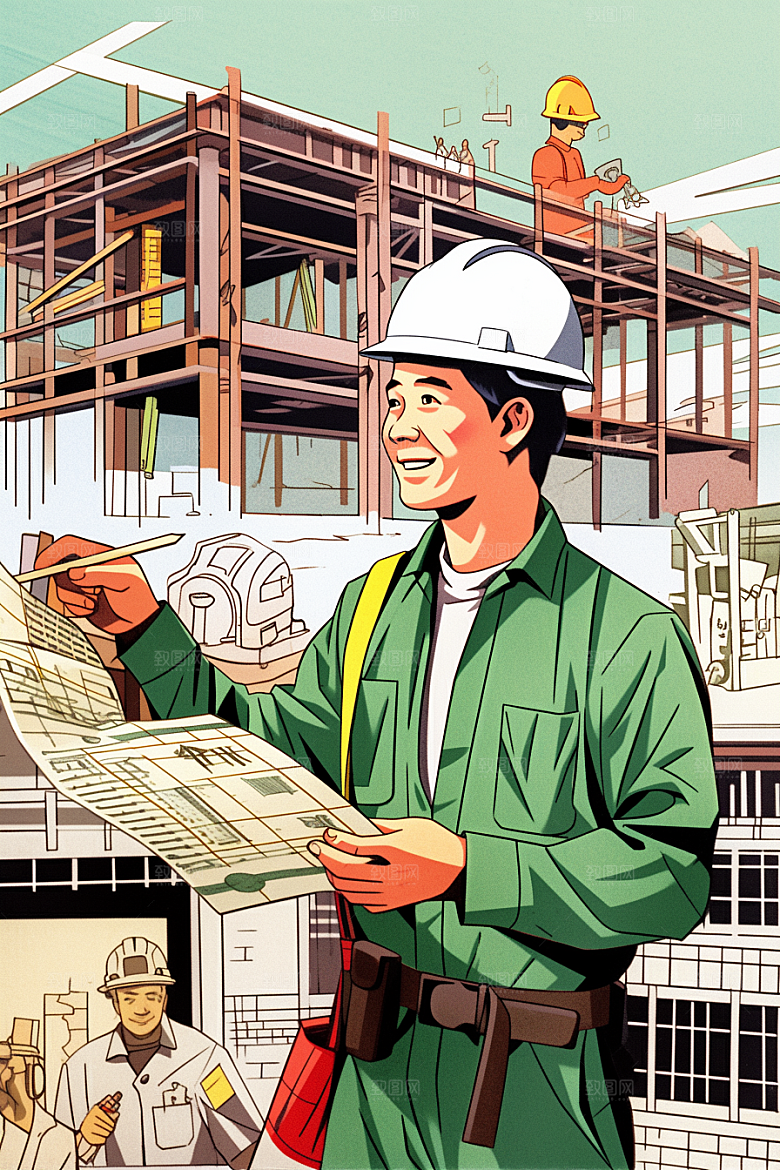 建筑工人高清五一劳动节插画