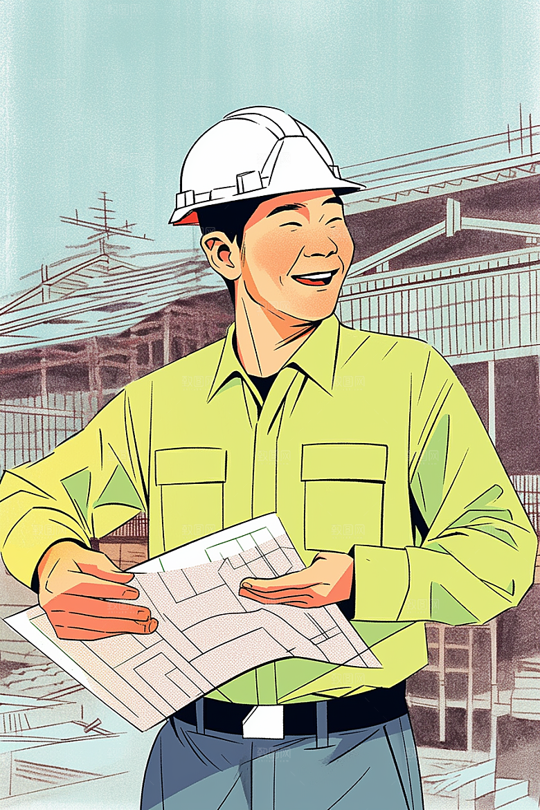 建筑工人工地手绘插画