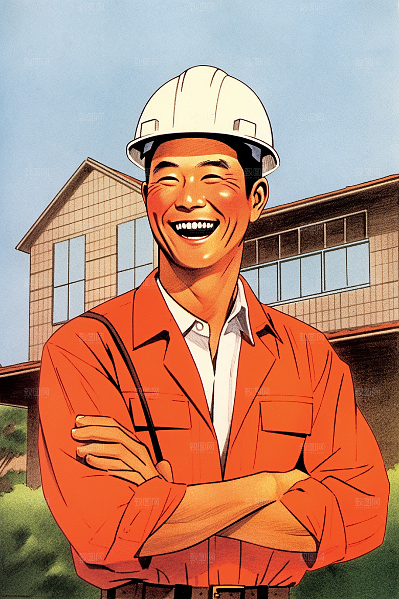 建筑工人职业形象手绘插画
