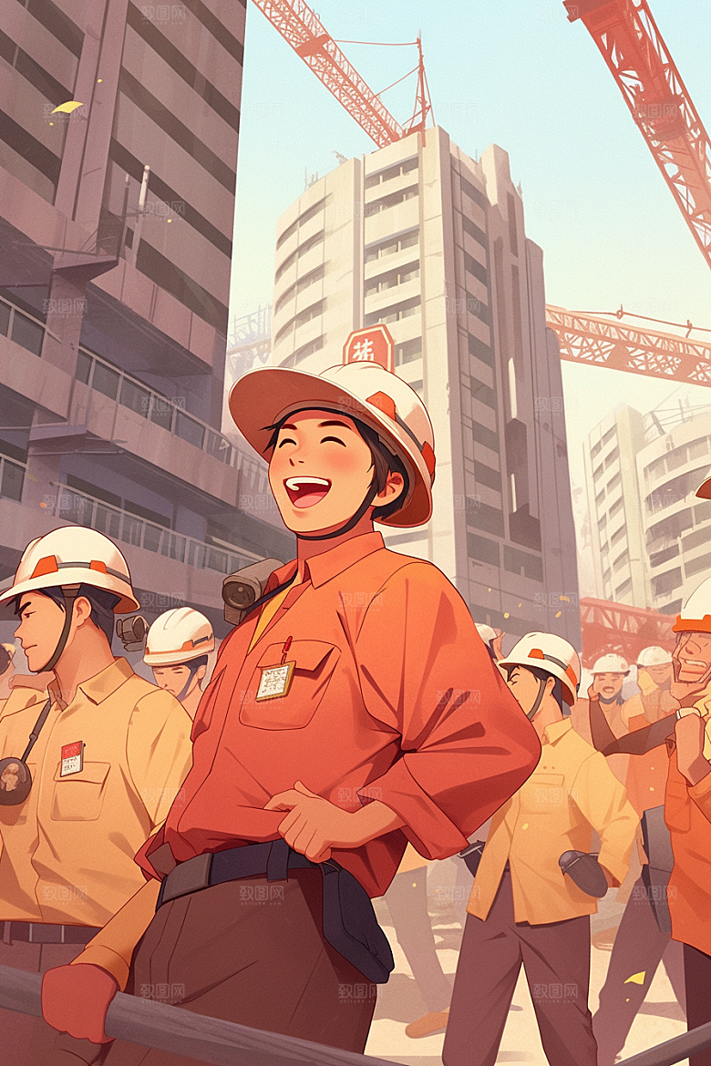 建筑工人手绘致敬劳动者插画
