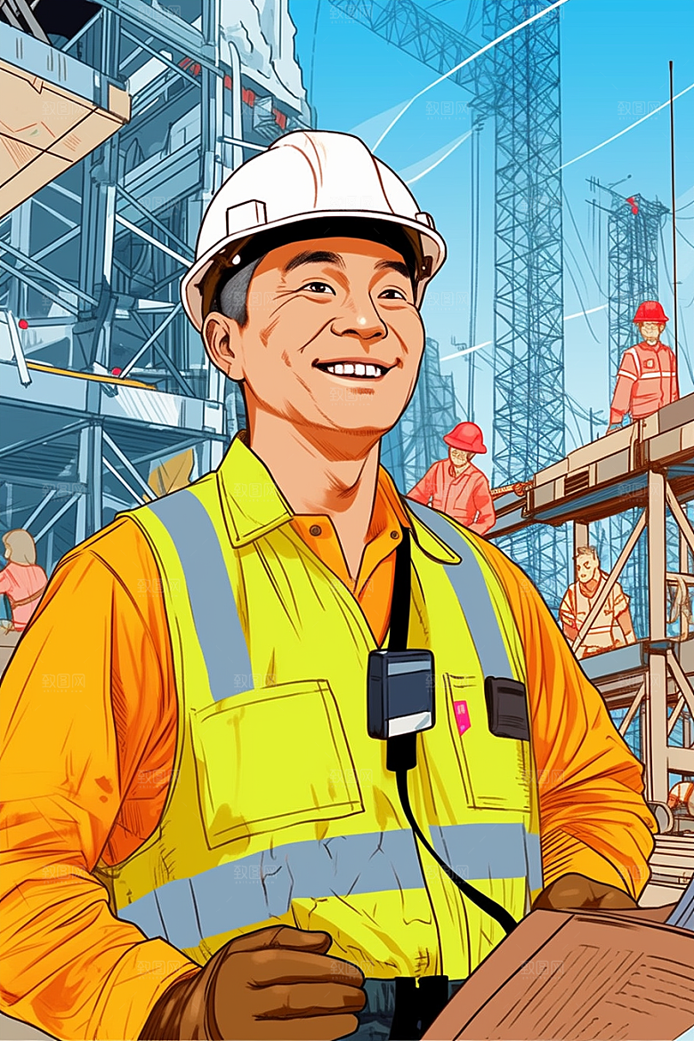 建筑工人职业形象施工插画
