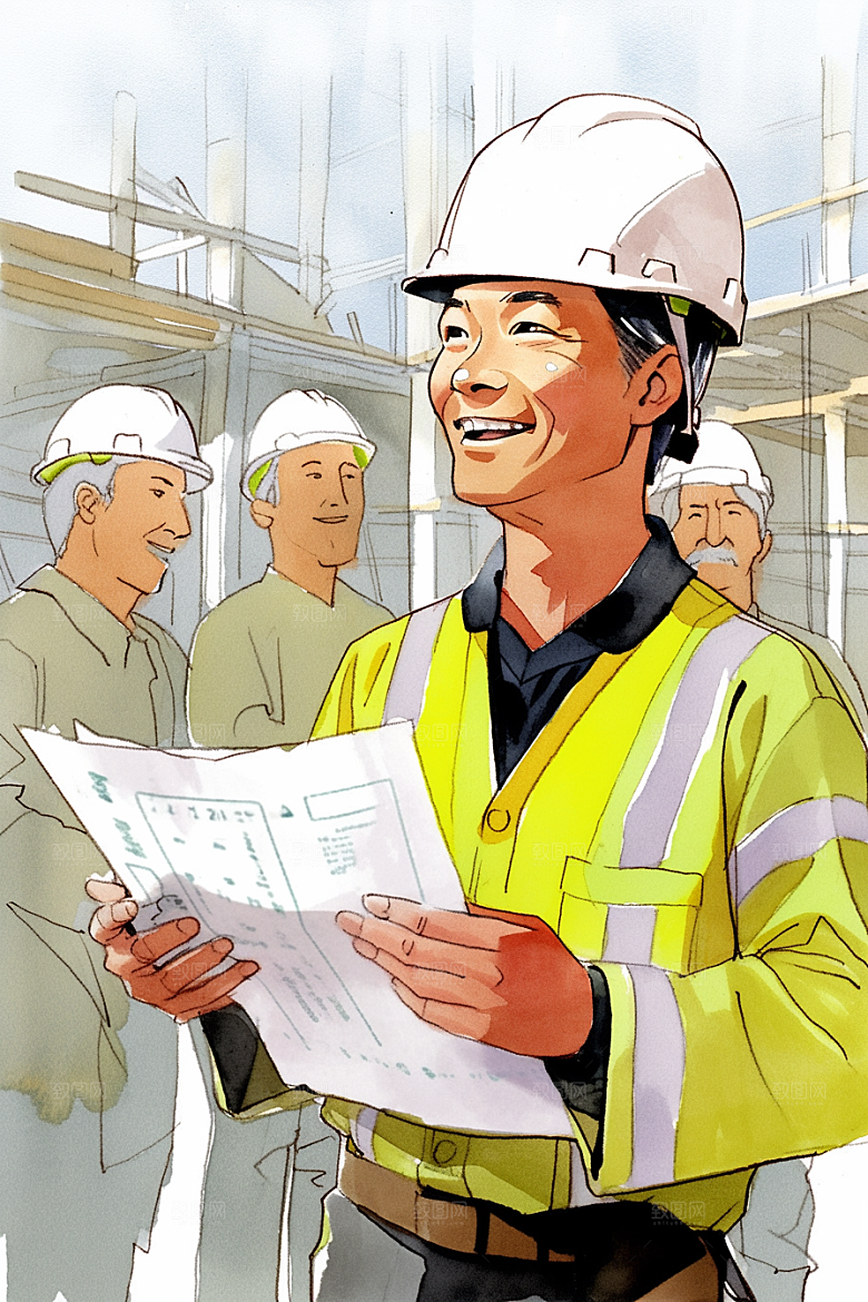 建筑工人职业形象人物肖像插画