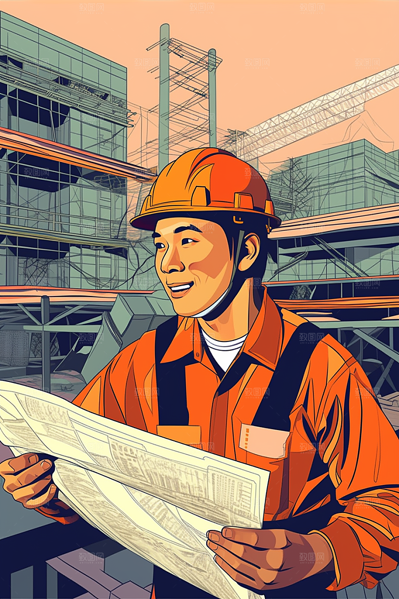 建筑工人建设人物肖像插画