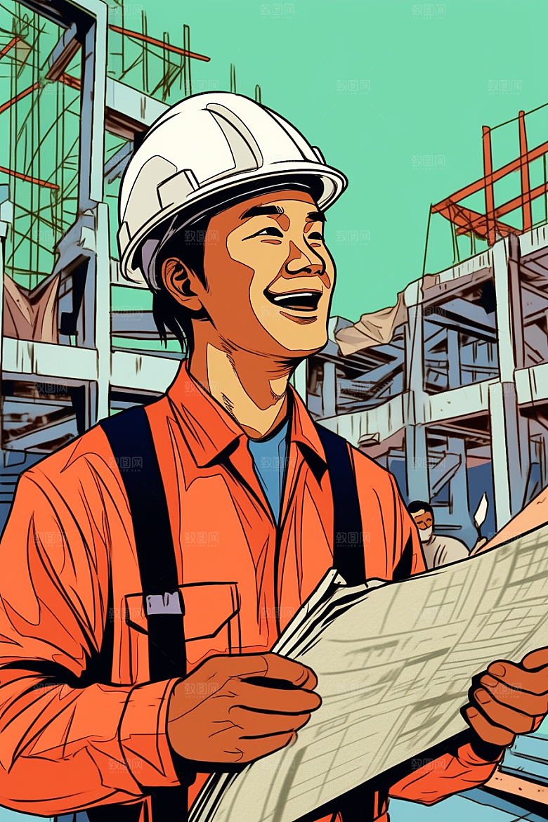 建筑工人建设人物肖像插画