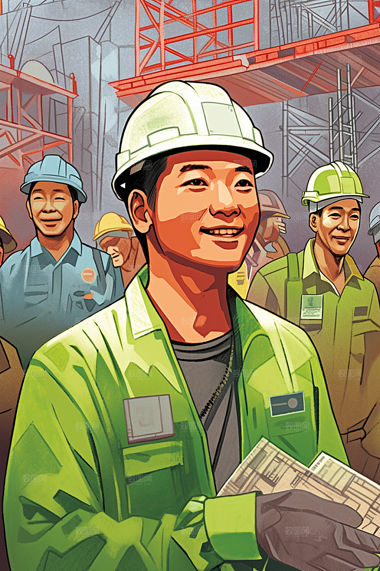 建筑工人施工建设插画