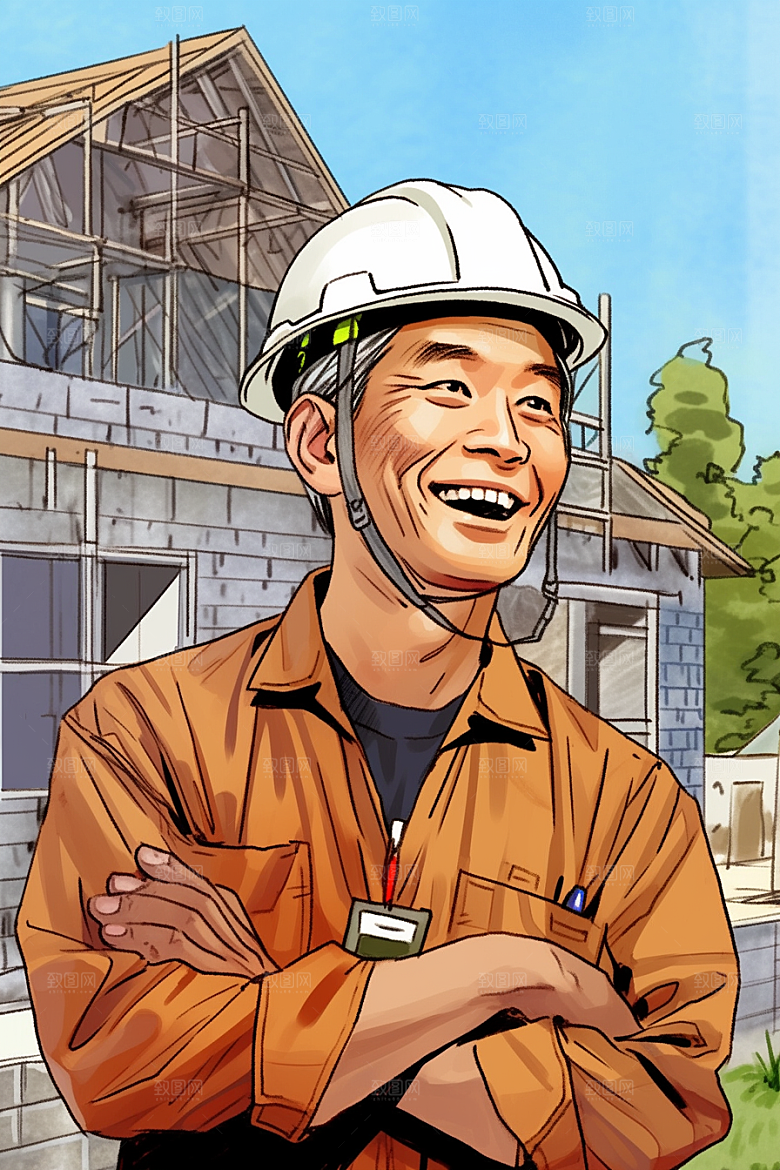 建筑工人手绘工地插画