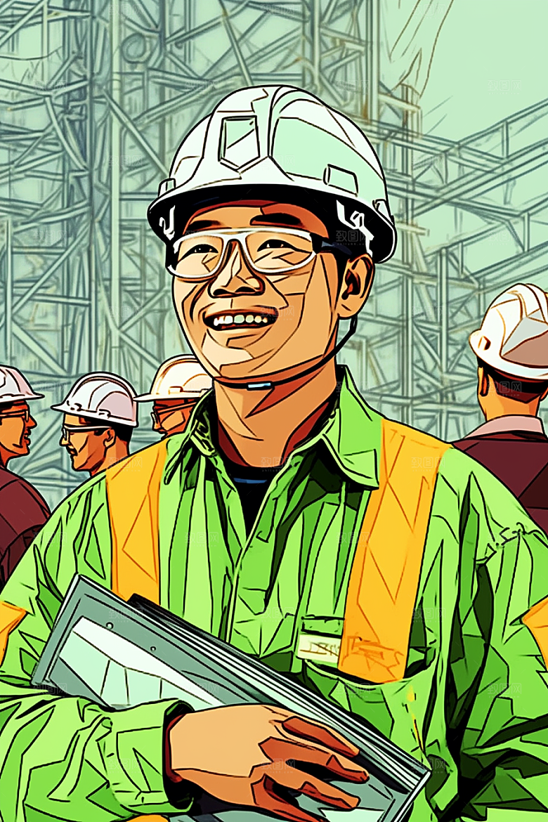 建筑工人建设手绘插画