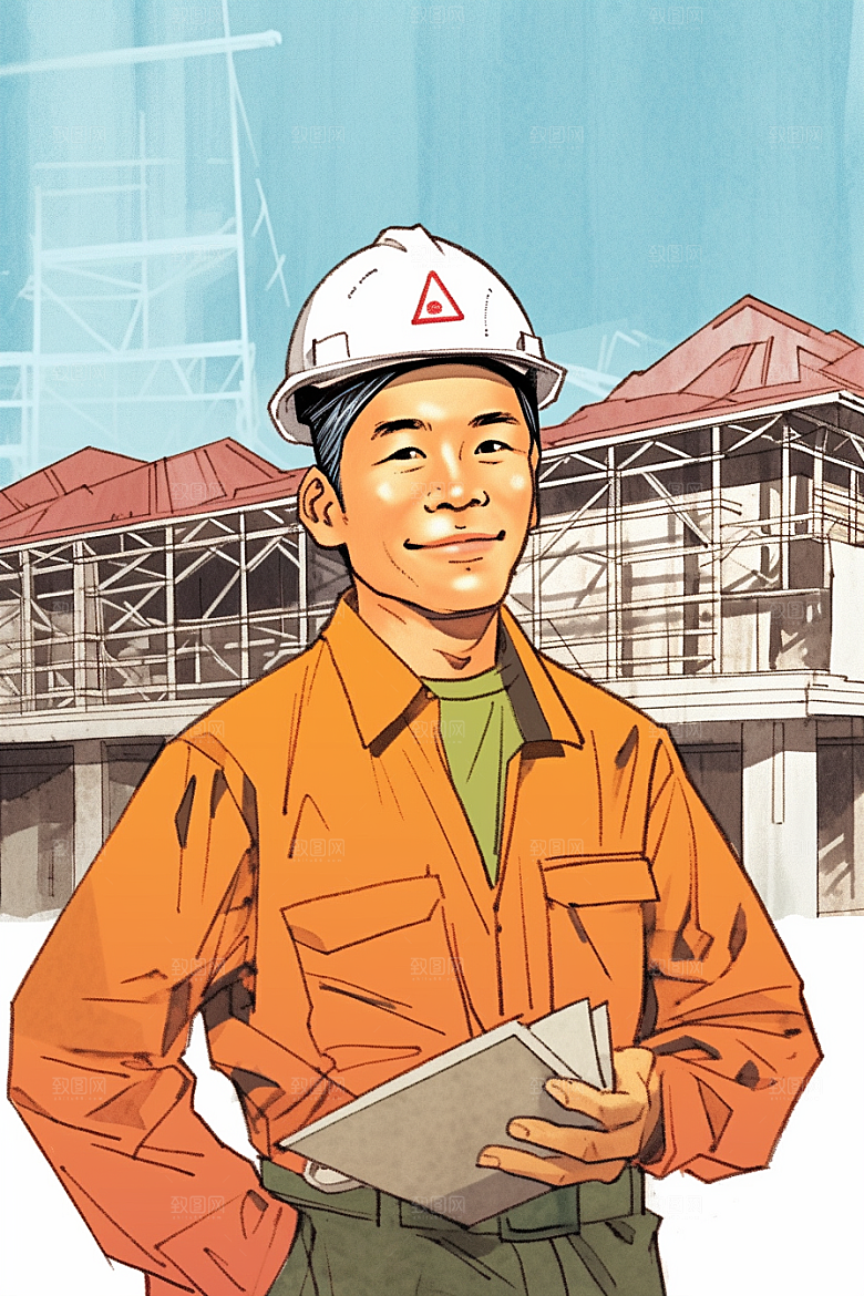 建筑工人致敬劳动者施工插画