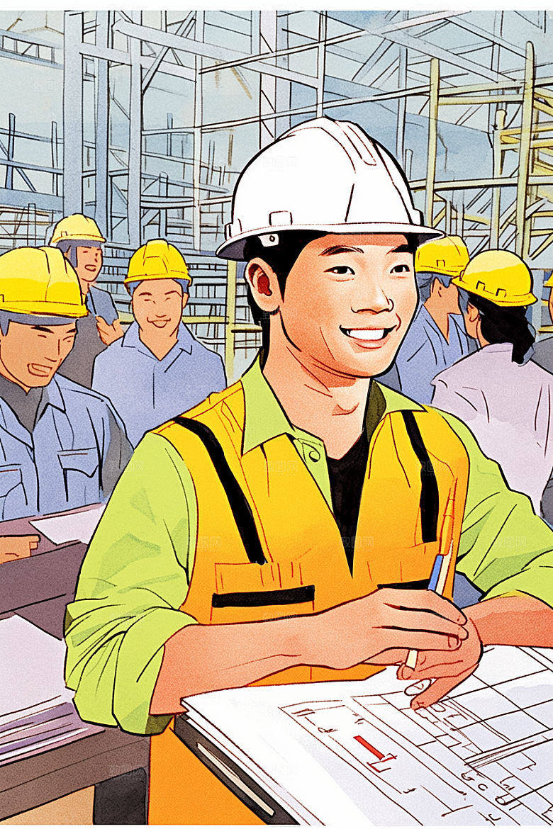 建筑工人五一劳动节手绘插画