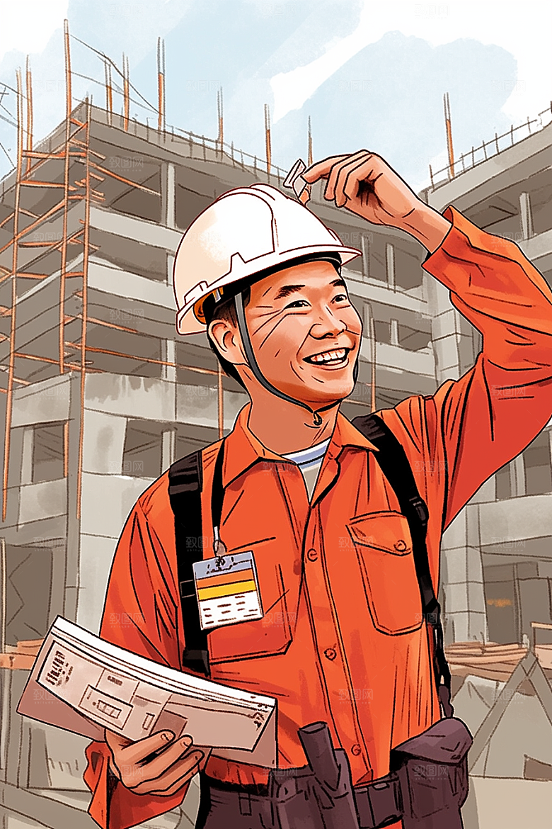 建筑工人工地手绘插画