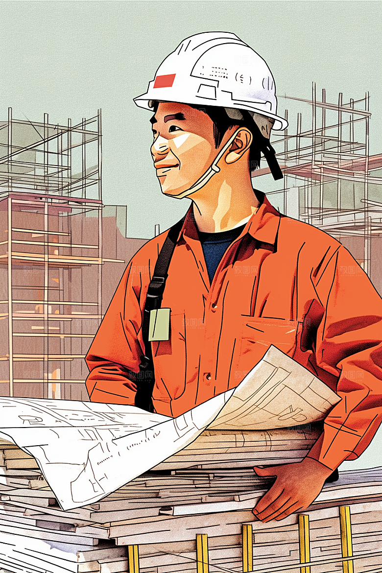 建筑工人致敬劳动者建设插画