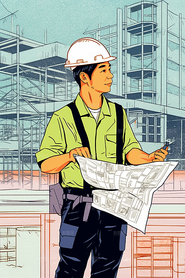 建筑工人手绘高清插画