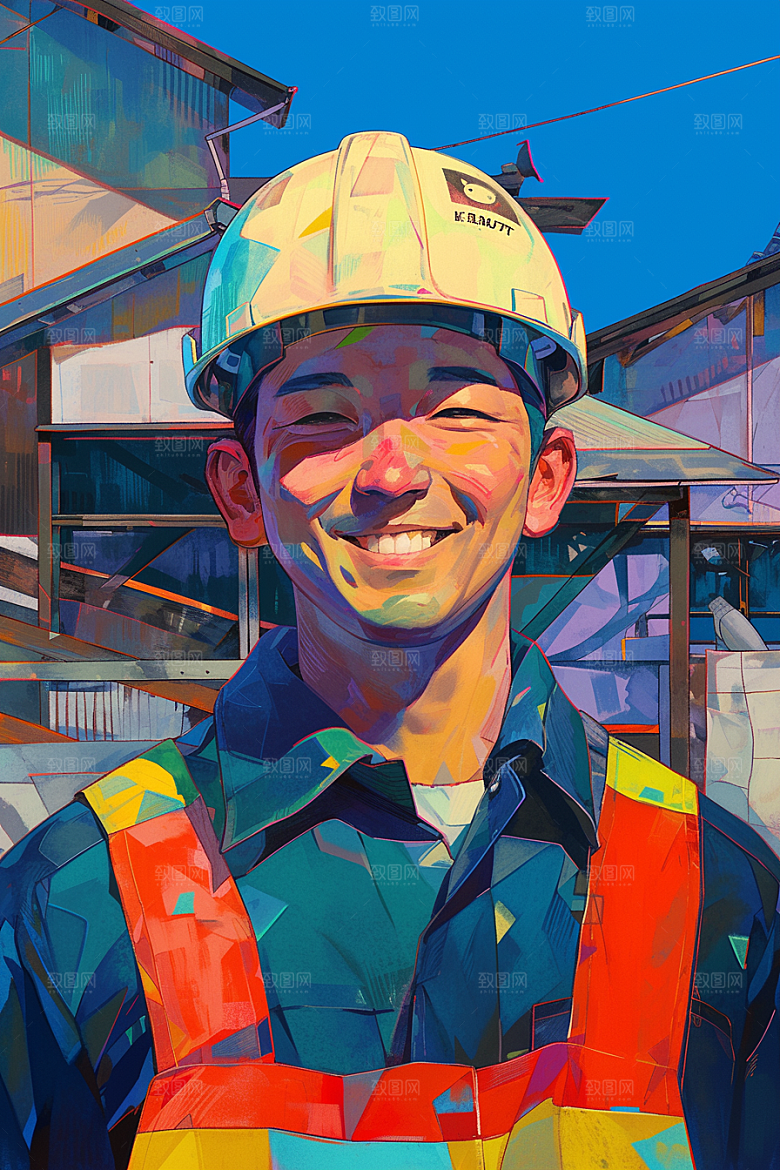 建筑工人艺术人物肖像插画