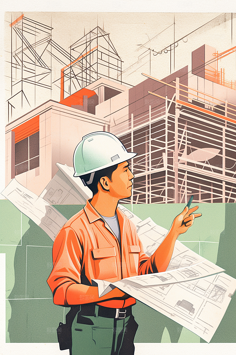 建筑工人工地艺术插画