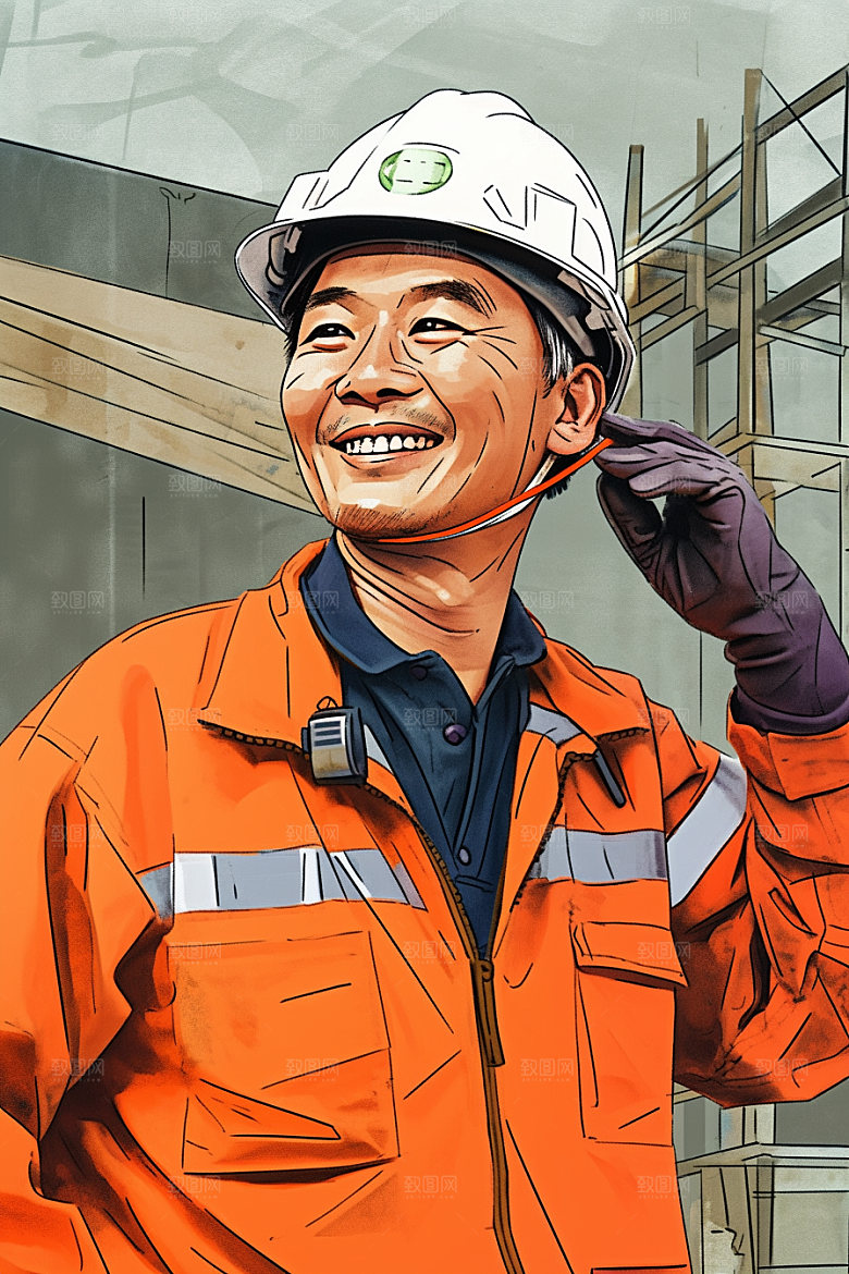 建筑工人职业形象五一劳动节插画