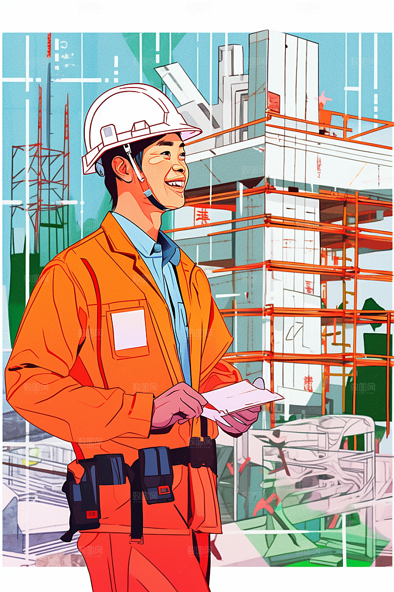 建筑工人人物肖像致敬劳动者插画