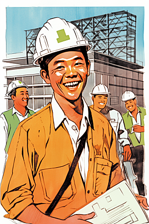 建筑工人致敬劳动者工地插画