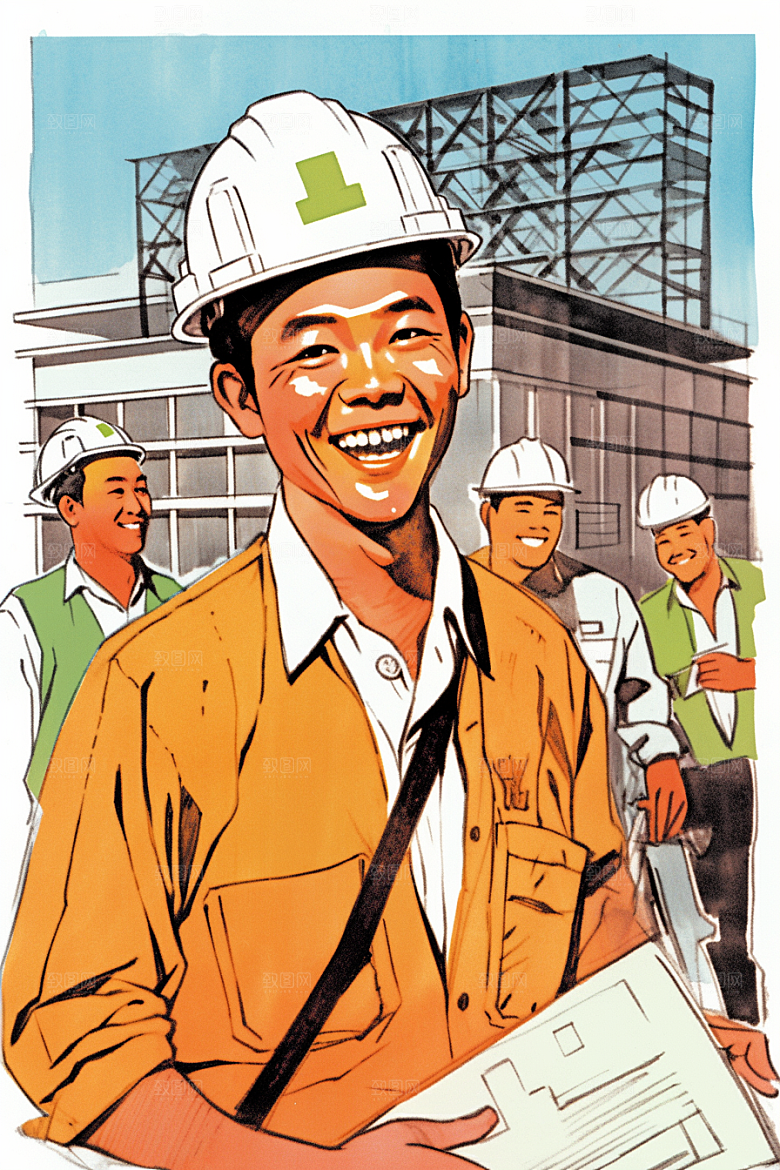 建筑工人致敬劳动者工地插画