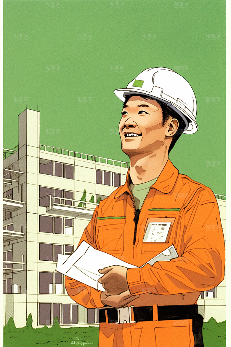 建筑工人艺术手绘插画
