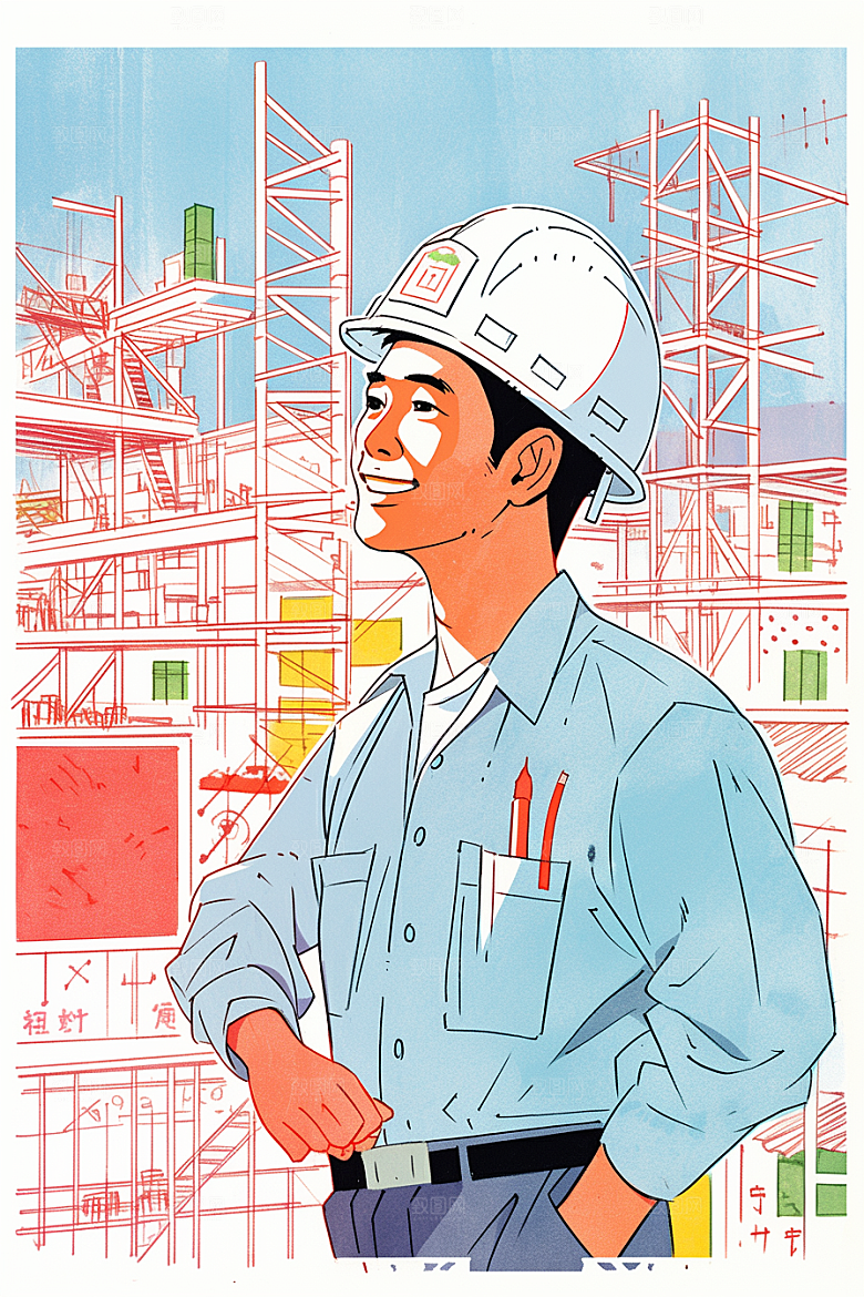 建筑工人建设人物肖像插画