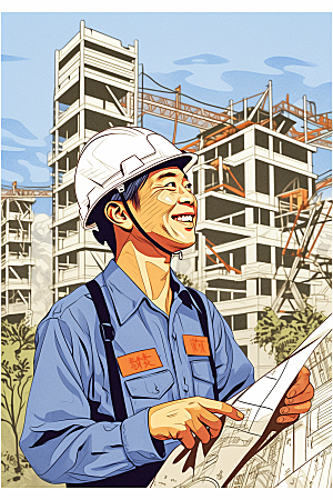 建筑工人人物肖像职业形象插画