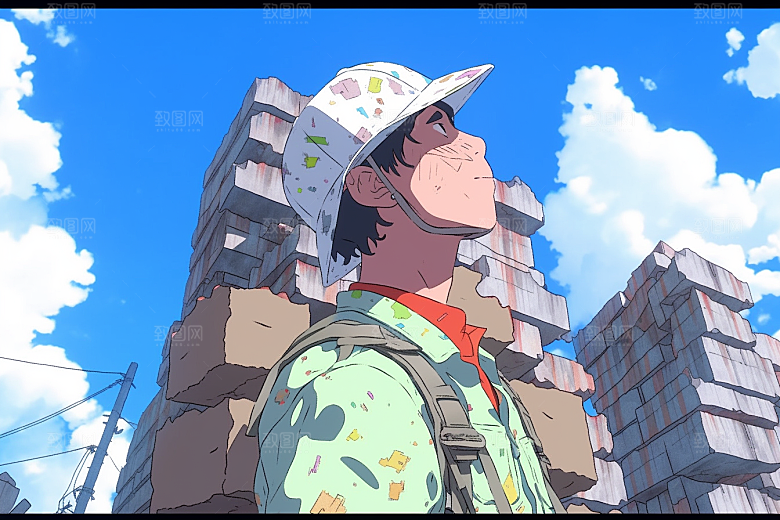 建筑工人五一劳动节艺术插画