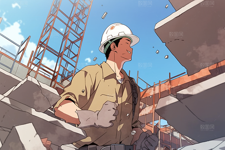 建筑工人五一劳动节高清插画