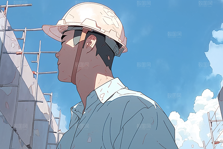 建筑工人手绘艺术插画
