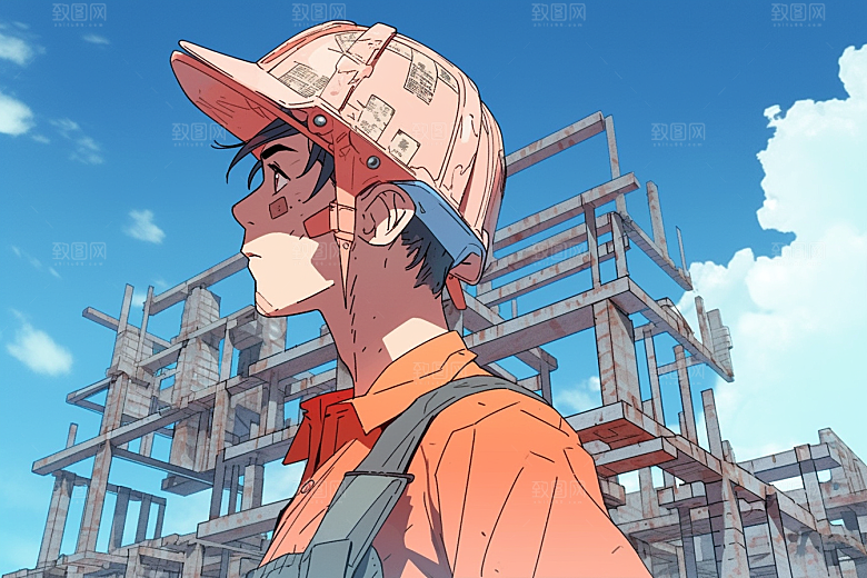 建筑工人五一劳动节施工插画