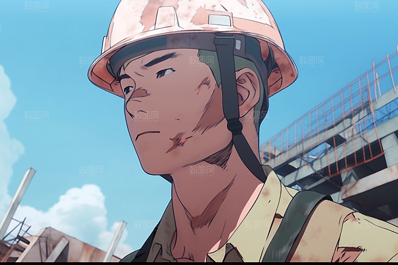 建筑工人工地手绘插画