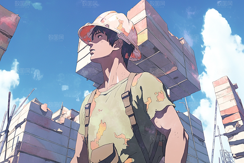 建筑工人五一劳动节致敬劳动者插画