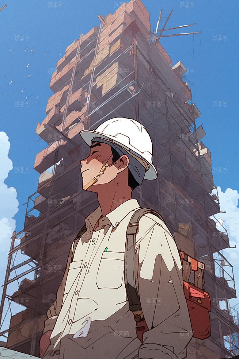 建筑工人工地建设插画