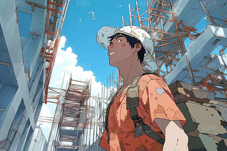 建筑工人手绘高清插画