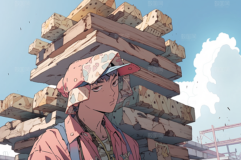 建筑工人手绘职业形象插画