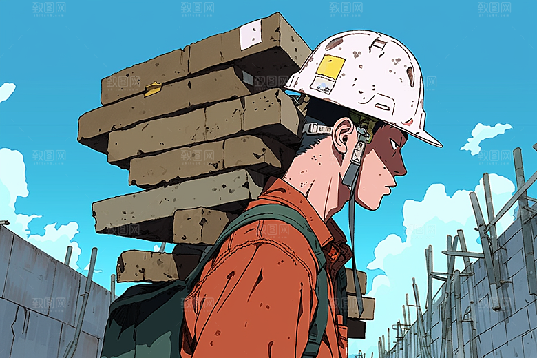 建筑工人五一劳动节施工插画