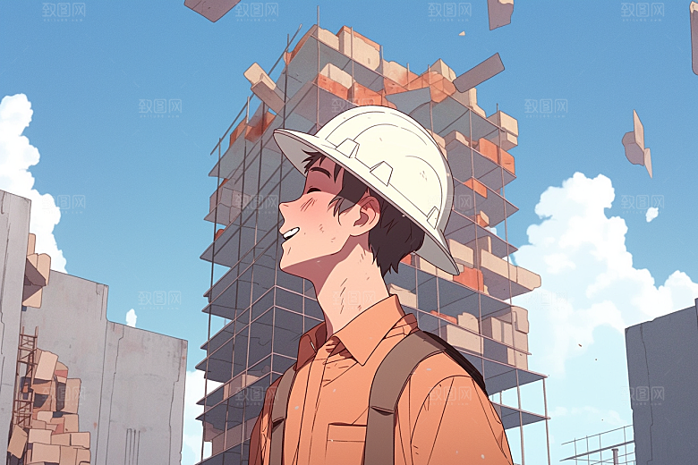 建筑工人致敬劳动者职业形象插画