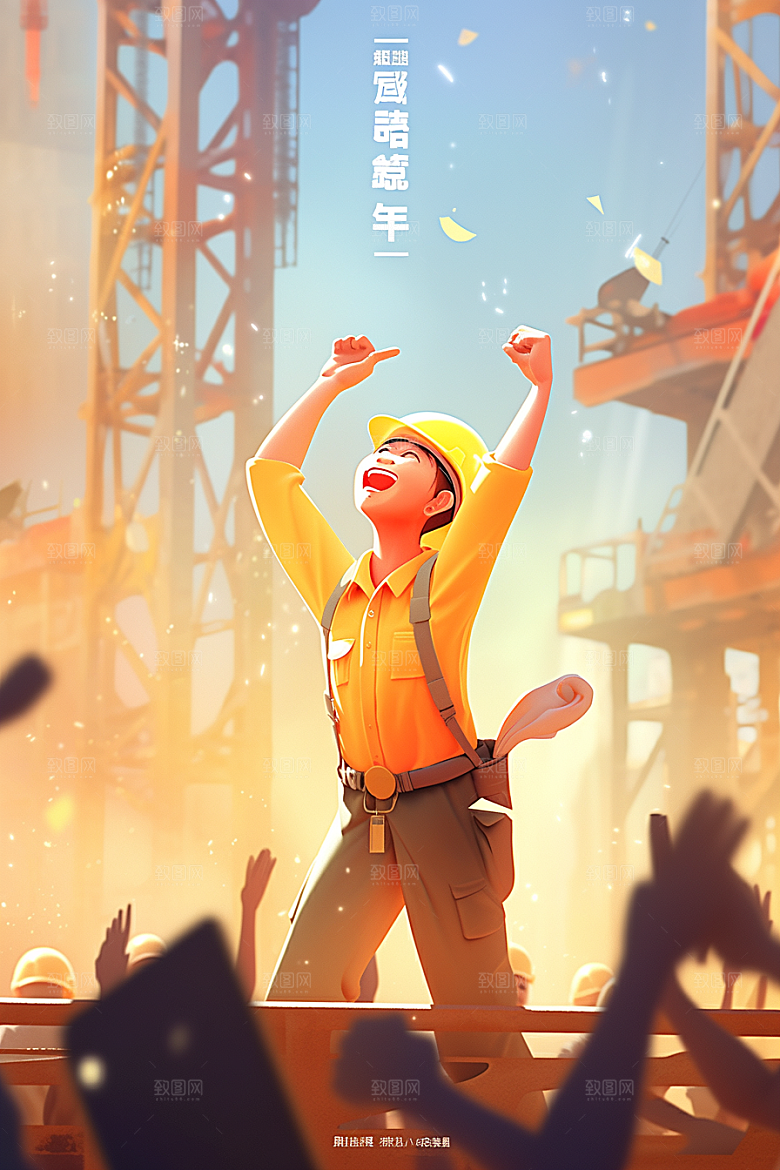 建筑工人施工工地插画