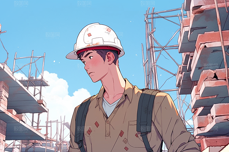 建筑工人施工人物肖像插画