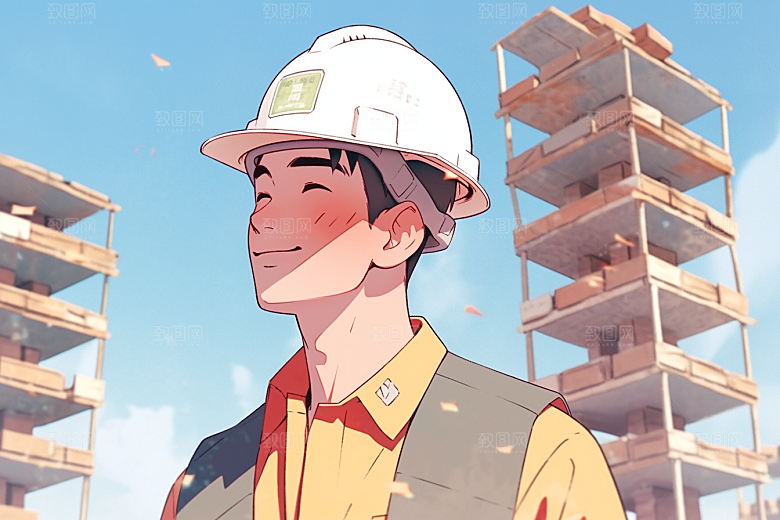 建筑工人建设人物肖像插画