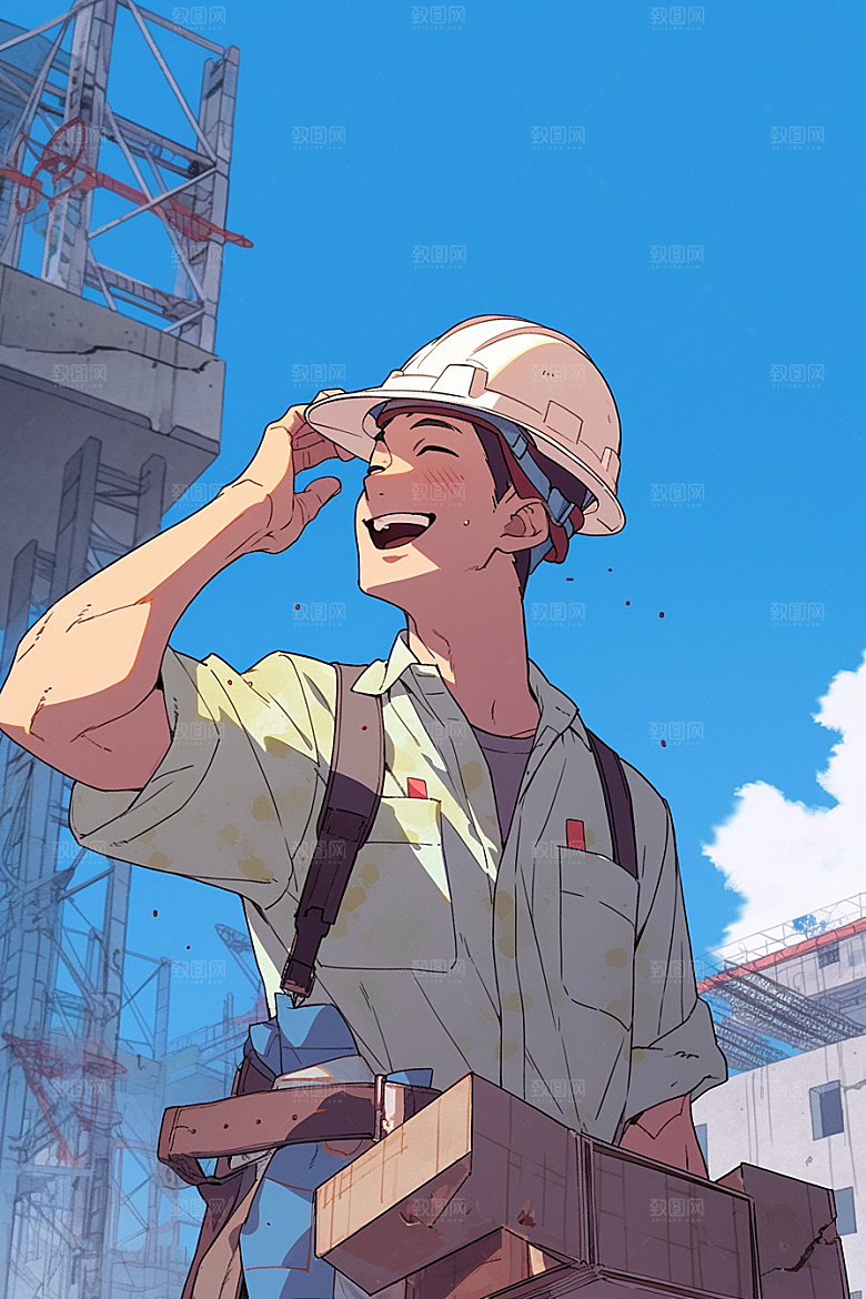 建筑工人手绘人物肖像插画