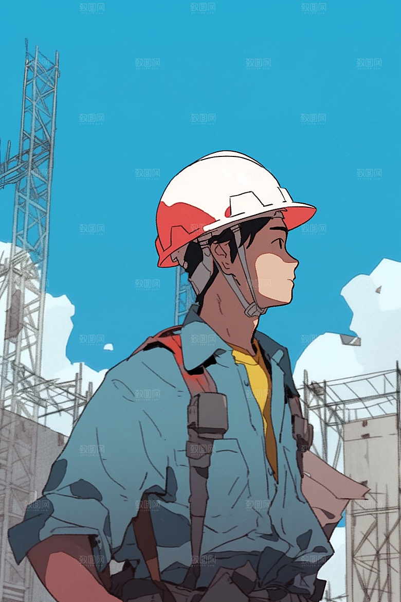 建筑工人职业形象致敬劳动者插画
