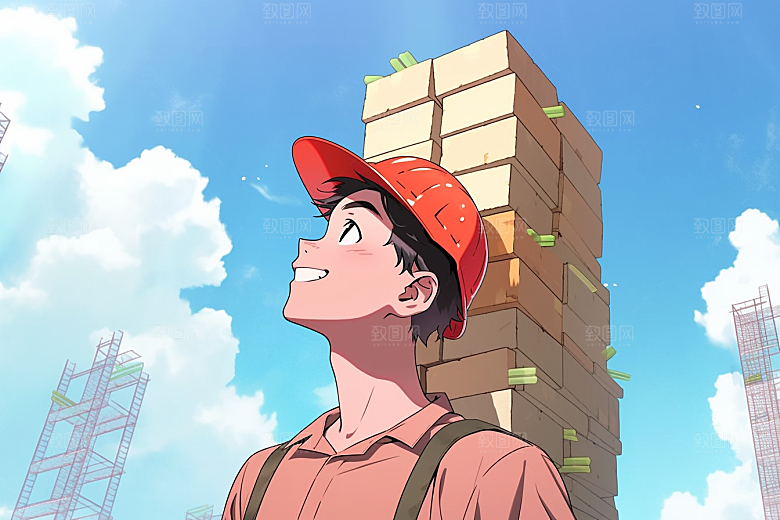 建筑工人手绘高清插画