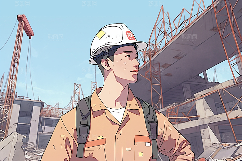 建筑工人手绘高清插画