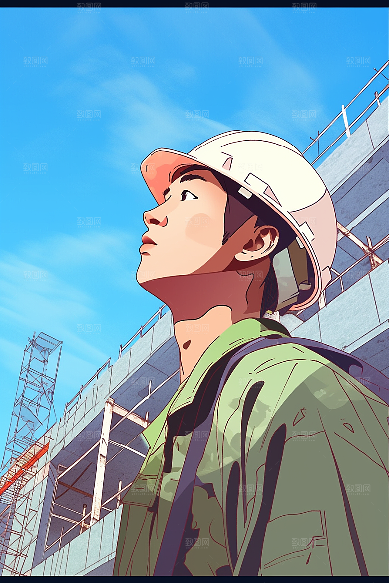 建筑工人人物肖像五一劳动节插画