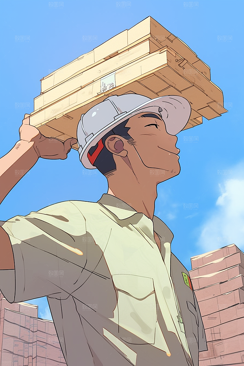 建筑工人五一劳动节人物肖像插画