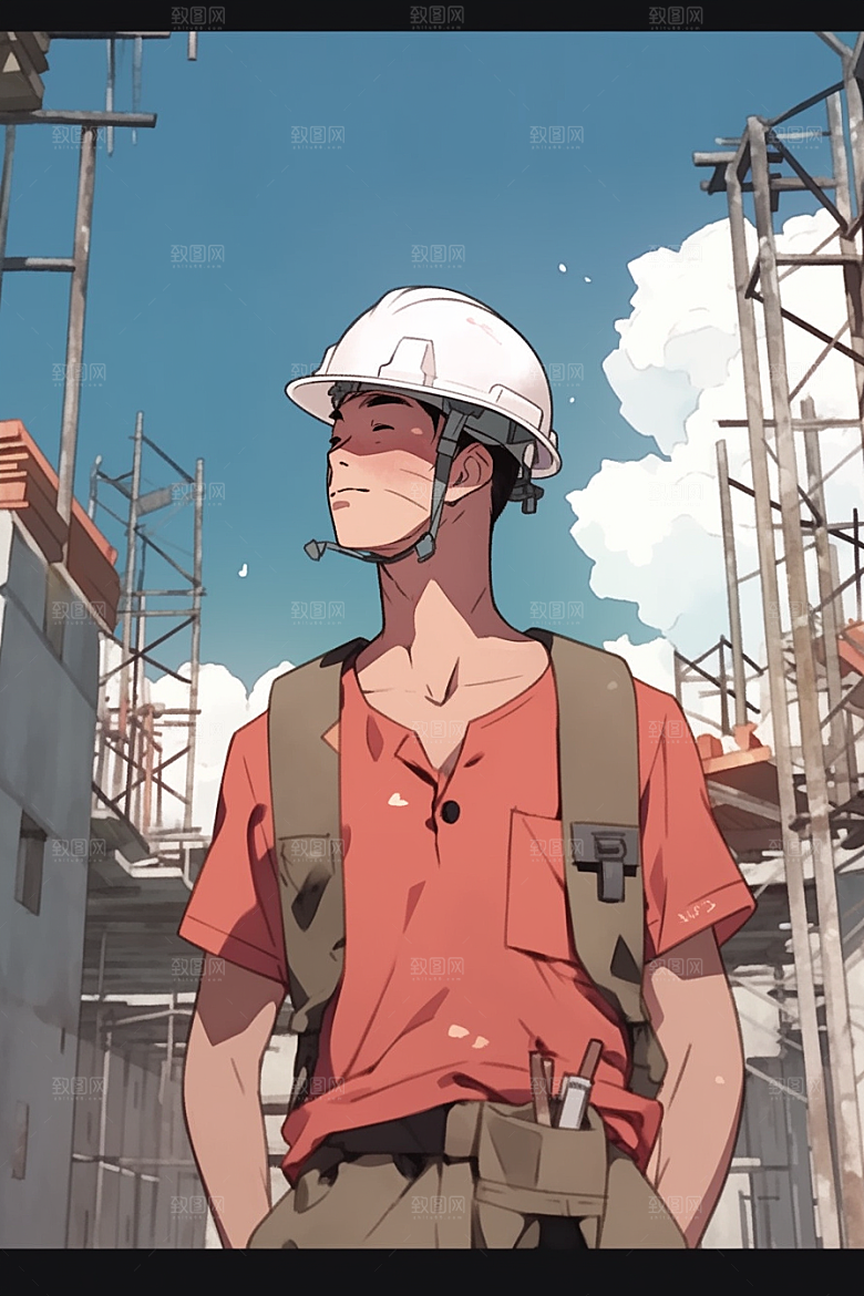 建筑工人工地手绘插画
