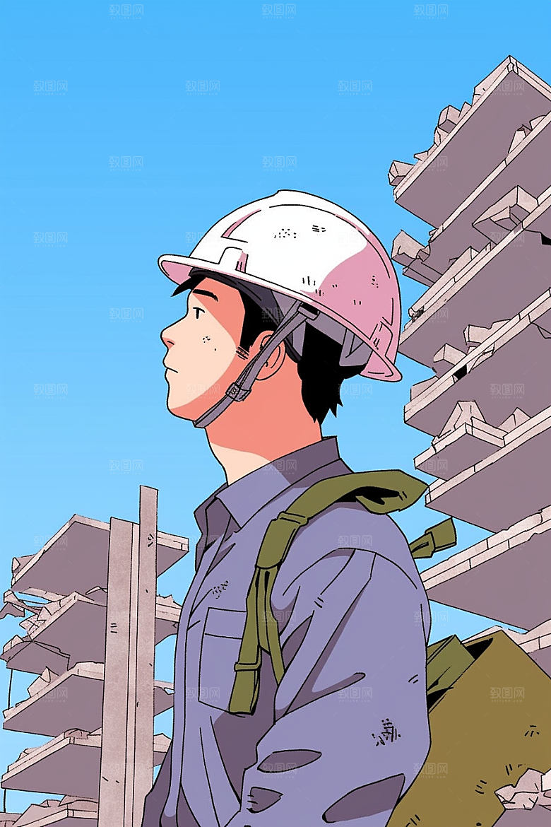 建筑工人工地五一劳动节插画