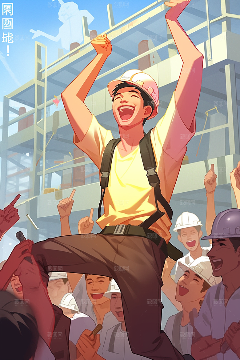 建筑工人建设五一劳动节插画