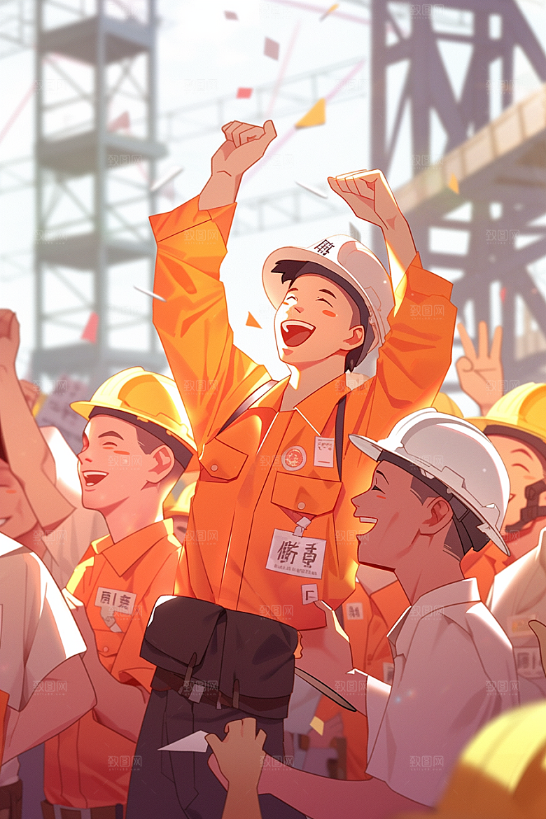 建筑工人施工致敬劳动者插画