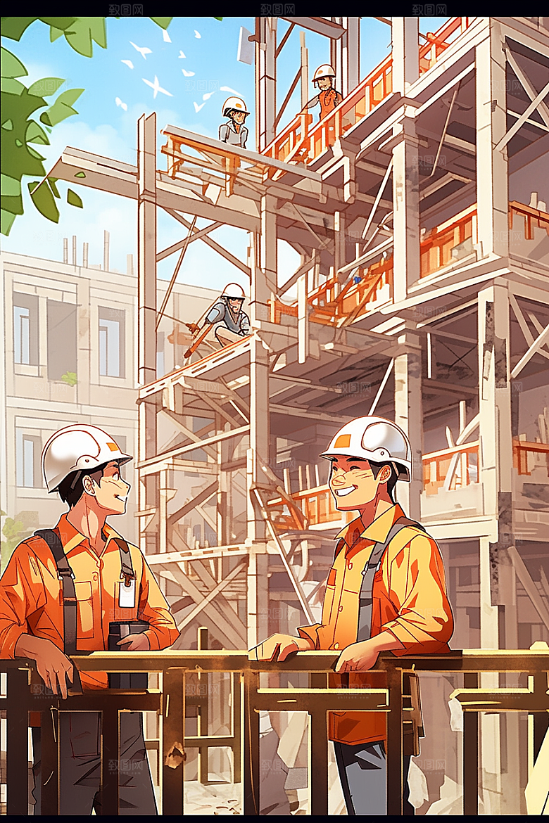 建筑工人五一劳动节施工插画